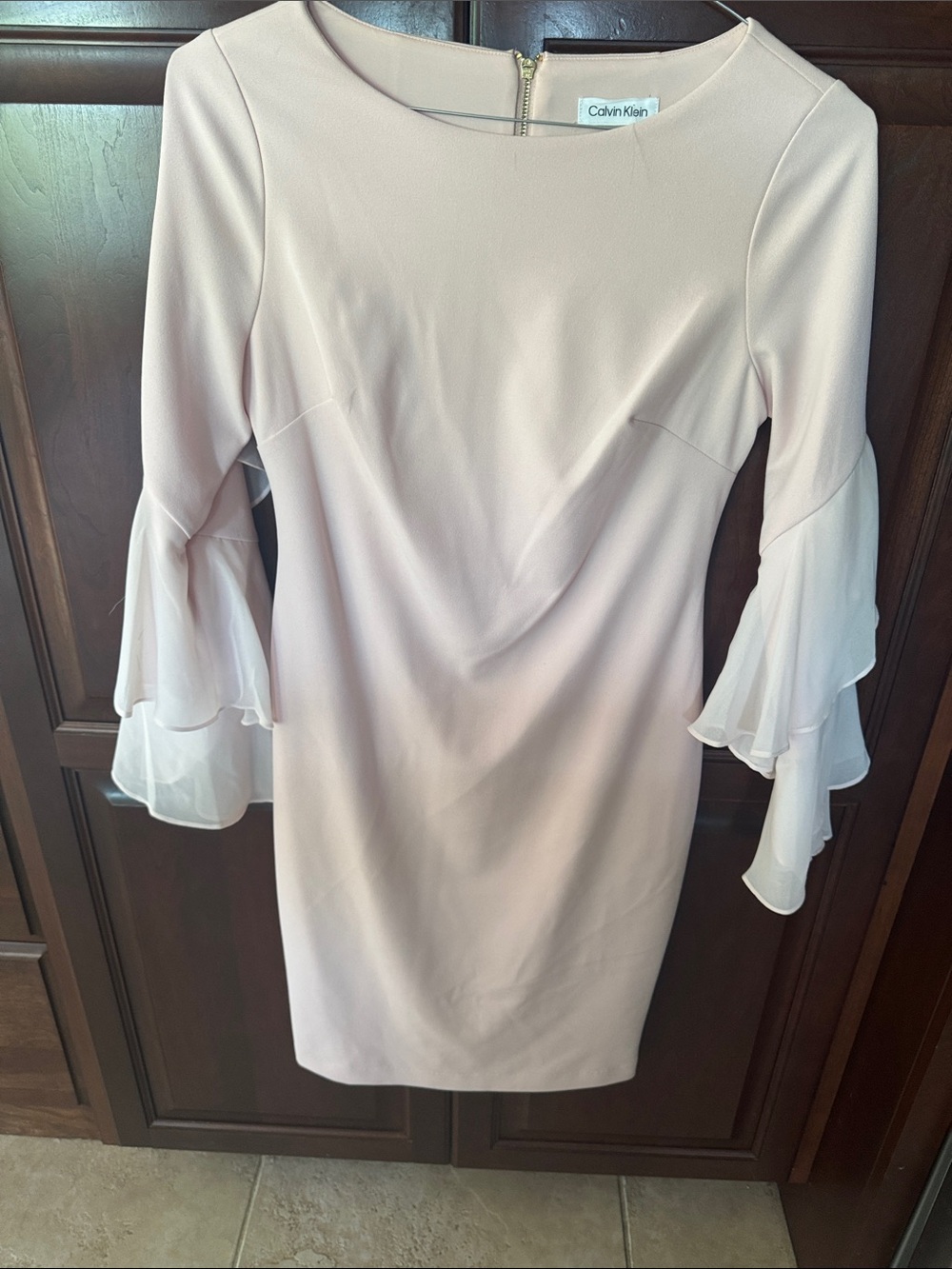 Calvin Klein Blush Pink Ruffle-Sleeve Sheath Dress